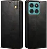 A black leather flip case for a smartphone, shown from the front and back. Produktbild-Vorschau