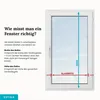 An image showing how to measure a window for blinds, with text and diagrams. Produktbild-Vorschau