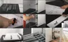 A collage of images showing the assembly process and finished product of a kitchen cabinet pull-out organizer. Voir les images du produit