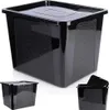 A black storage container with a textured pattern on the sides and a lid. Voir les images du produit