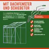 A marketing image for a greenhouse, showing a diagram of the greenhouse, along with text highlighting its features and specifications. Náhled obrázku produktu