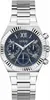 A close-up studio shot of a silver Guess watch with a blue dial. Voir les images du produit