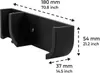 A black wall mount bracket with dimensions indicated by dashed lines and text. Produktbild-Vorschau