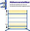 Diagram showing adjustable height feature of a blue and yellow agility hurdle set. Náhled obrázku produktu