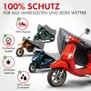 Several motorcycles covered with protective tarps, with feature callouts and text. Náhľad obrázku produktu