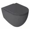 A dark gray wall-mounted toilet with the lid closed, shown from a three-quarter front view against a white background. Produktbild-Vorschau