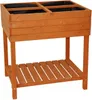 A wooden raised garden bed with four compartments and a lower shelf, shown against a white background. Voir les images du produit