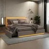 Lit double 160x200 cm en lin beige – Tête et pied de lit Voir les images du produit 2