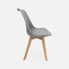 A side view of a single gray chair with wooden legs against a white background. Produktbild-Vorschau