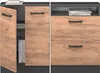 A split image showing two parts of a cabinet with wooden drawers and doors. Náhled obrázku produktu