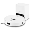 A white robot vacuum and its charging/emptying station are shown against a white background. Produktbild-Vorschau
