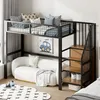 A bedroom scene featuring a loft bed with a sofa underneath, decorated with pillows and a rug. Náhled obrázku produktu