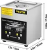 A VEVOR digital ultrasonic cleaner is shown from a front-diagonal angle, with dimensions indicated. Náhľad obrázku produktu
