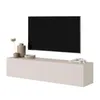 A modern TV stand with a wall-mounted television above it, decorated with a vase and a decorative bowl. Anteprima dell’immagine prodotto