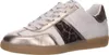 A single white sneaker with gold and leopard print accents, shown from a side-diagonal view against a white background. Voir les images du produit
