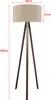 A floor lamp with a tripod base and a fabric lampshade, with dimensions indicated. Anteprima dell’immagine prodotto