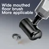 A close-up of a handheld vacuum cleaner head on a surface with some hair and dust, with marketing text overlayed. Produktbild-Vorschau
