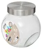 A clear glass jar with a silver lid, filled with colorful candies. Podgląd zdjęcia produktu
