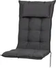 A dark gray chair cushion with a headrest, shown against a white background. Produktbild-Vorschau