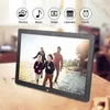 A digital photo frame displaying a family on a beach, with icons for photos, music, video, calendar, and clock above it. Podgląd zdjęcia produktu