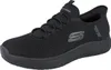 A black Skechers shoe is shown from the side against a white background. Voir les images du produit