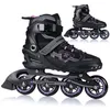 A pair of black and purple inline skates are shown against a white background. A second, smaller image of a single skate is in the background. Voir les images du produit