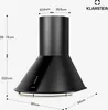 A diagram showing the dimensions of a black range hood. Podgląd zdjęcia produktu
