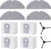 A collection of cleaning accessories for a robot vacuum cleaner, including mop pads, dust bags, and side brushes, laid out on a white background. Produktbild-Vorschau