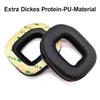 Two black ear pads for headphones are shown on a white background. One ear pad is flipped over to show the adhesive backing. Produktbild-Vorschau