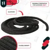 A coiled black rope made of fiberglass, with informational text and graphics overlaid on a blueprint-style background. Podgląd zdjęcia produktu