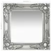 A square mirror with an ornate silver frame is shown against a white background. Dimensions are indicated by text. Produktbild-Vorschau