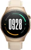 A close-up front view of a gold smartwatch with a light-colored band, displaying the time and battery status on its screen. Náhled obrázku produktu