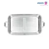 A silver rectangular metal lunchbox with a ribbed interior and handles on the sides, presented on a white background. The brand logo and tagline are visible in the top right corner. Anteprima dell’immagine prodotto