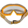 A pair of safety goggles with an orange frame and a beige strap. Produktbild-Vorschau