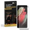 A product box for a screen protector is shown next to a smartphone with the screen protector applied. Produktbild-Vorschau