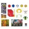 A collection of Bakugan toys and accessories, including battle balls, cards, and character figures, arranged on a white background. Podgląd zdjęcia produktu