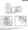 Diagrams showing dimensions and details of a white furniture unit, likely a shoe cabinet or storage unit. Produktbild-Vorschau