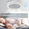 A ceiling fan with lights over a sleeping mother and baby, with an overlay showing sound level and timer. Náhľad obrázku produktu