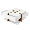 A white and brown modern coffee table with geometric design and open drawers, isolated on a white background. Náhľad obrázku produktu