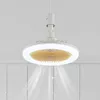 A white ceiling fan with an integrated LED light hangs from a white ceiling. Náhled obrázku produktu