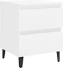 A white bedside table with two drawers and black legs, shown against a white background. Produktbild-Vorschau