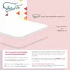 Illustration of a mattress with a fitted sheet and text explaining topper height. Produktbild-Vorschau