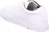 A white leather sneaker shown from the side. Voir les images du produit