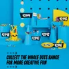 A collection of LEGO DOTS products displayed on blue stands against a bright blue background. Podgląd zdjęcia produktu