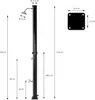 A diagram showing the dimensions of a black outdoor shower with a silver shower head and faucet. Náhled obrázku produktu
