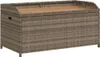 A storage bench made of poly rattan with a wooden top, shown from the front. Anteprima dell’immagine prodotto