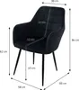 A black armchair with dimensions indicated by measurement lines and text. Produktbild-Vorschau