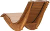 A wooden rocking lounge chair with a tan cushion, shown from a rear-diagonal angle against a white background. Anteprima dell’immagine prodotto