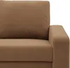 Close-up view of a brown sofa armrest and cushion. Produktbild-Vorschau