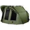 A green camping tent is shown against a white background. Voir les images du produit